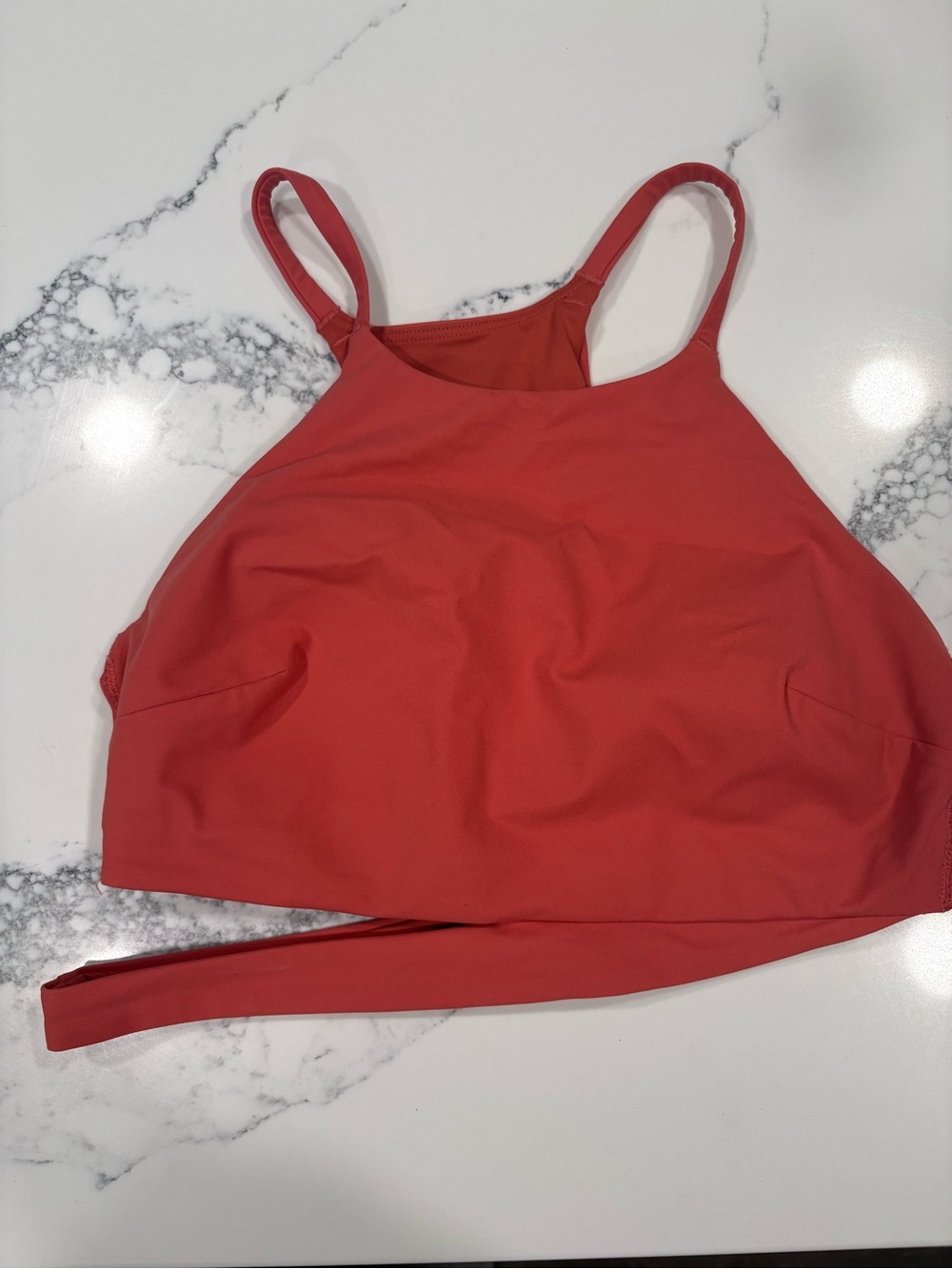 Lululemon XS Coral Red Wrap Tie Back Strappy Sports Bra - Picture 2 of 6